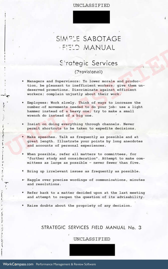 The CIA guide from 1944 on how to sabotage and slow down an organisation.
